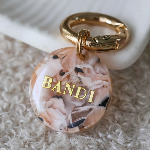 Adresówka dla psa – personalizowana zawieszka, beżowy marmurek