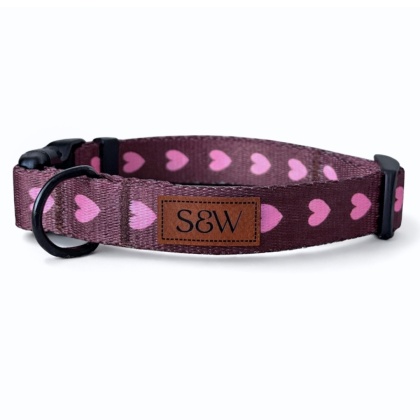 Obroża dla psa w serduszka, brązowa, regulowana z klamrą – Psiamore