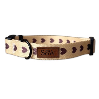 Obroża dla psa w serduszka, kremowa, regulowana z klamrą – Psiamore