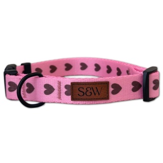 Obroża dla psa w serduszka, różowa, regulowana z klamrą – Psiamore