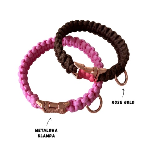 Obroża pleciona dla psa z linki paracord – różowa, Rose Pink