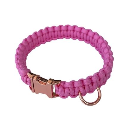 Obroża pleciona dla psa z linki paracord – różowa, Rose Pink