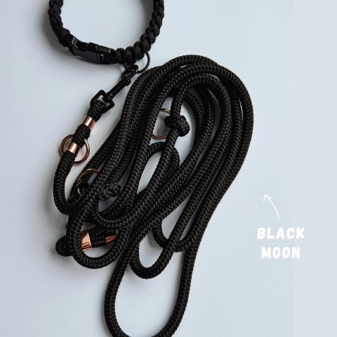 Smycz linowa przepinana dla psa – czarna, Black Moon