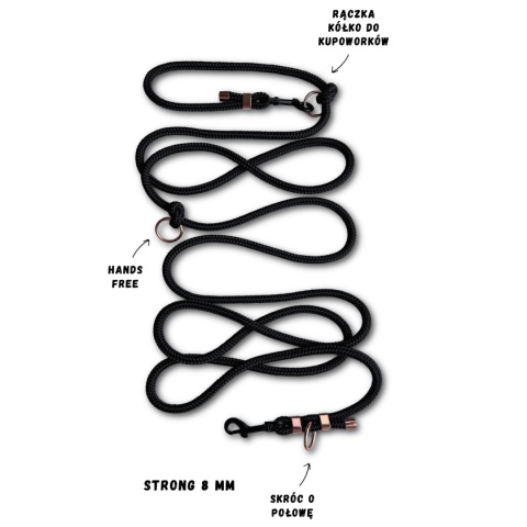 Smycz linowa przepinana dla psa – szara, Ash Grey