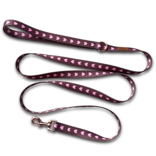 Smycz miejska dla psa w serduszka, personalizowana, brązowa – Psiamore