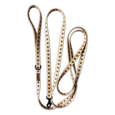 Smycz przepinana dla psa w serduszka, kremowa, personalizowana – Psiamore