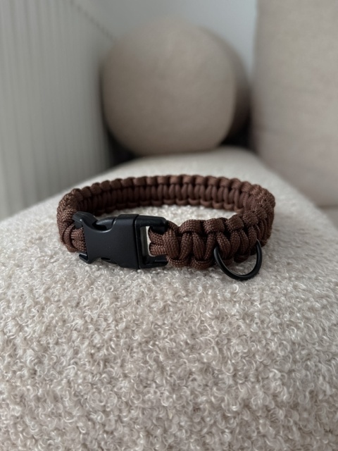 Obroża pleciona z paracordu, 28/29 cm - brązowa, Dark Brown