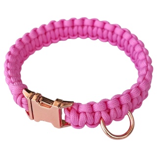 Obroża pleciona dla psa z linki paracord – różowa, Rose Pink