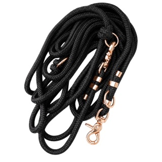 Smycz linowa przepinana dla psa "hands free" – czarna, Black Moon