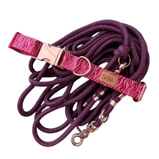 Smycz linowa przepinana dla psa "hands free" – fioletowa, Sweet Aubergine