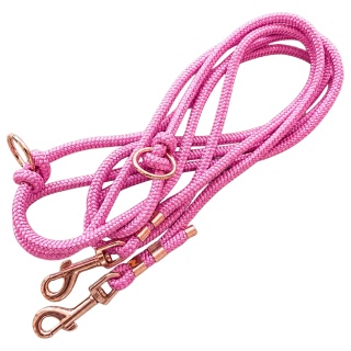 Smycz linowa przepinana dla psa "hands free" – różowa, Rose Pink