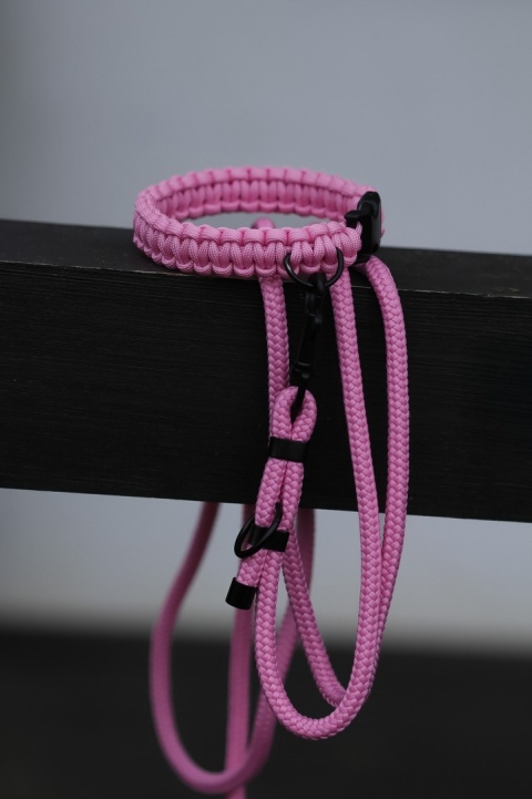Smycz linowa przepinana dla psa "hands free" – różowa, Rose Pink