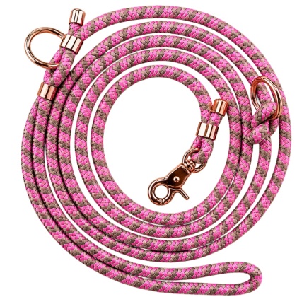 Smycz linowa przepinana dla psa "hands free" – różowo-beżowa, Praline Pink