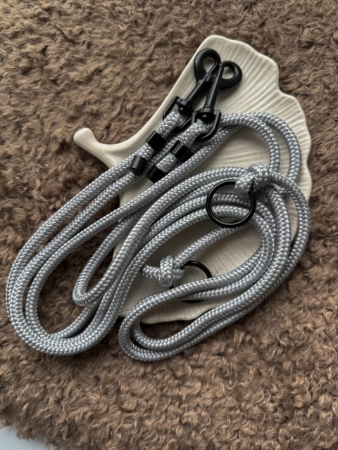 Smycz linowa przepinana dla psa "hands free" – szara, Ash Grey