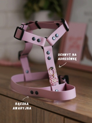 Szelki guard wodoodporne dla psa, brudny róż, regulowane TPU – Dusty Pink (16mm, 20mm, 25mm)